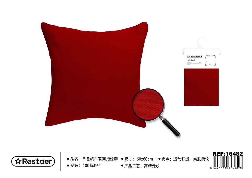 Funda de cojín doble cara roja 60x60cm para hogar