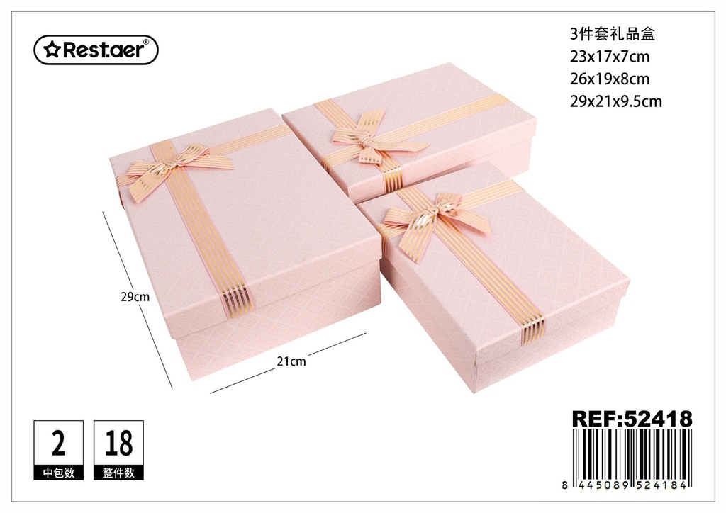 Set 3 cajas de regalo grandes color rosa