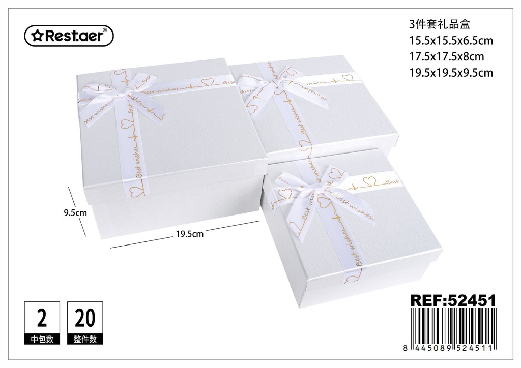 Set de 3 cajas de regalo blancas para embalaje
