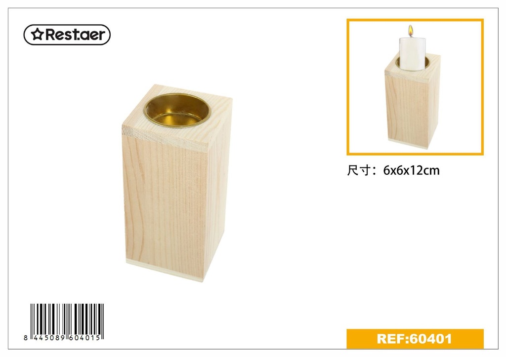 Candelero de madera 6x6x12cm