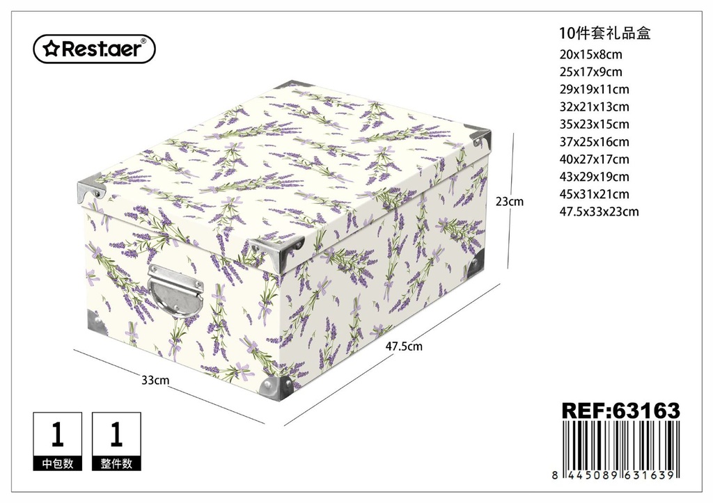 Caja de regalo 10 piezas con cierre 47.5x33x23 cm