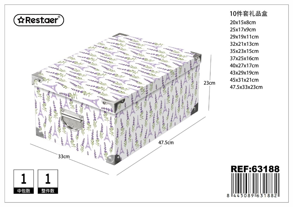 Caja con hierro 10pcs 47.5x33x23cm para regalo