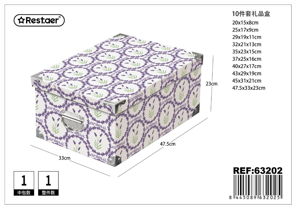 Caja de regalo 10pcs con broche metálico 47.5x33x23cm