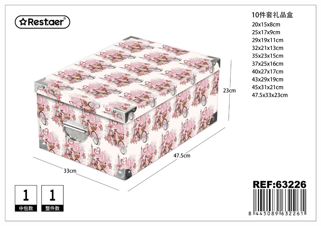 Caja de cartón con hierro 10 piezas 47.5x33x23cm para almacenamiento