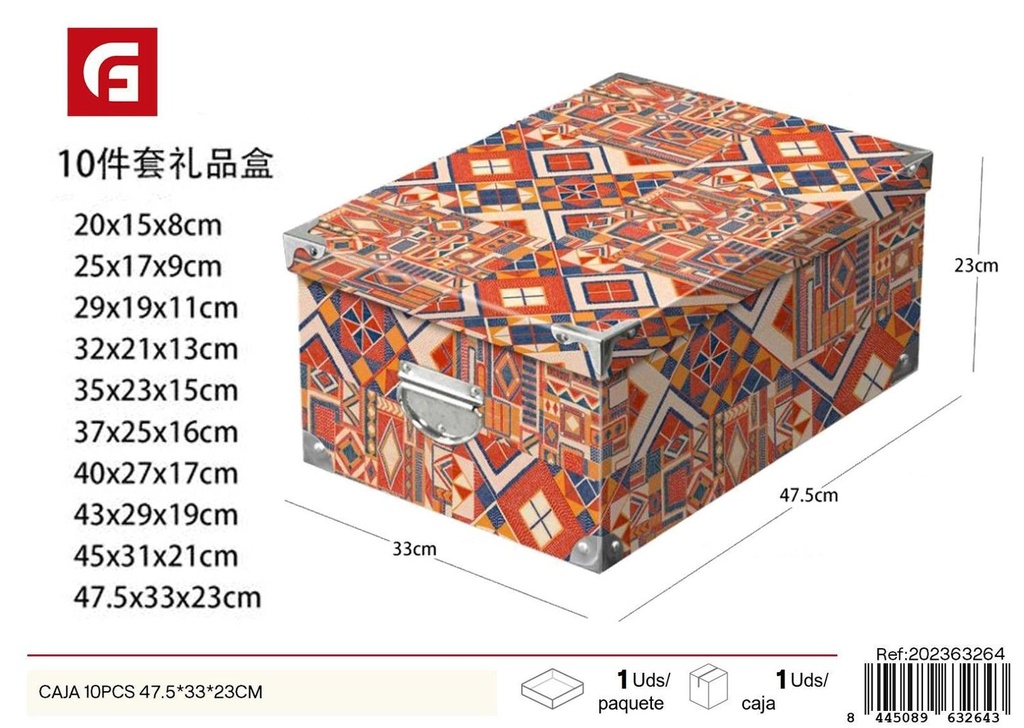 Caja de regalo 10 piezas con cierre de hierro 47.5x33x23 cm - Artículos para regalo y almacenamiento