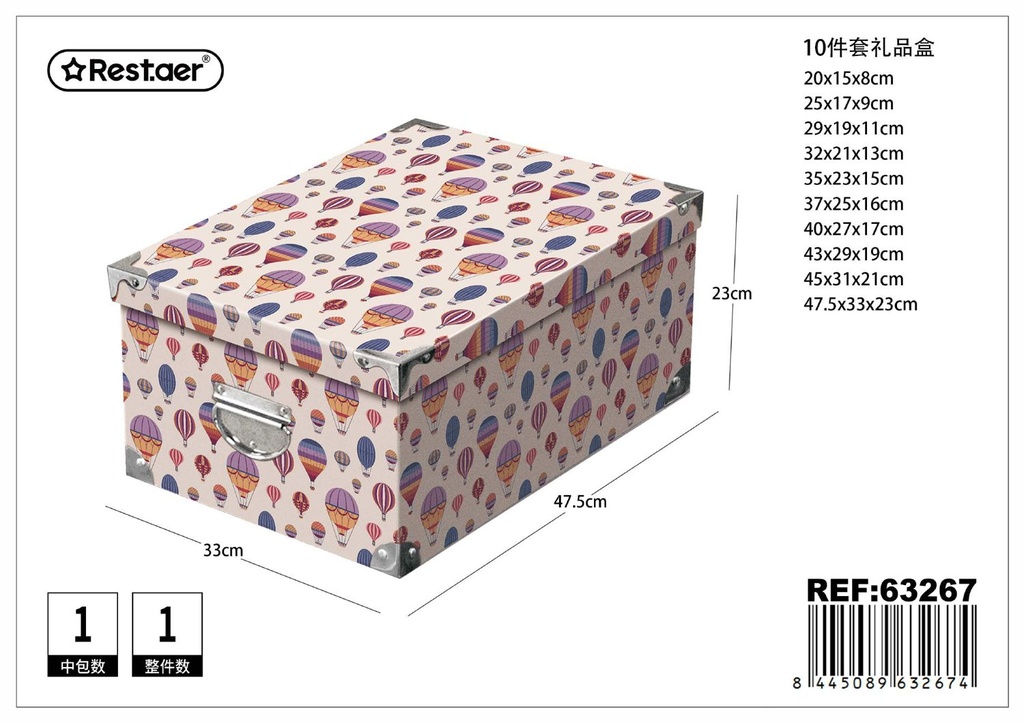 Caja de cartón con cierre metálico 10 piezas 47.5x33x23cm