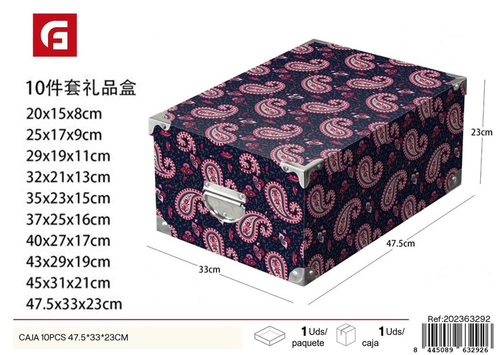 Caja de regalo 10 piezas con cierre de hierro 47.5x33x23 cm - Artículos para regalo y almacenamiento