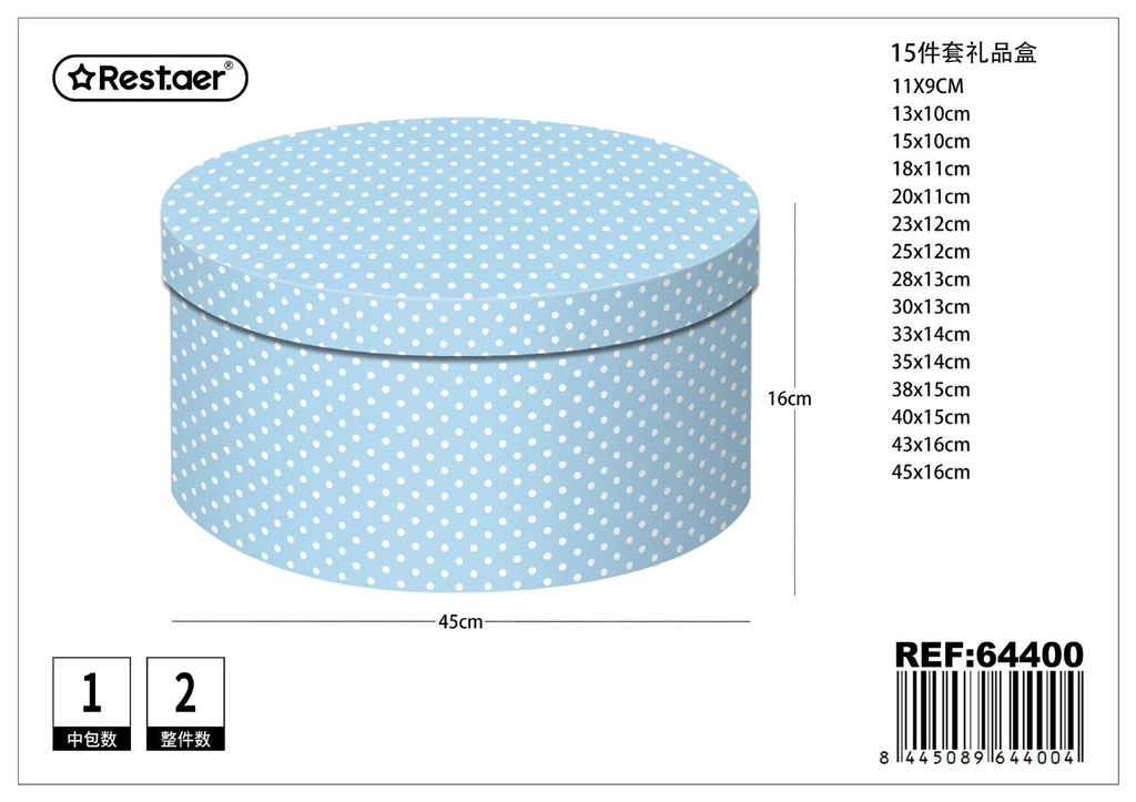 Caja redonda de cartón 15pcs 45cm x 16cm