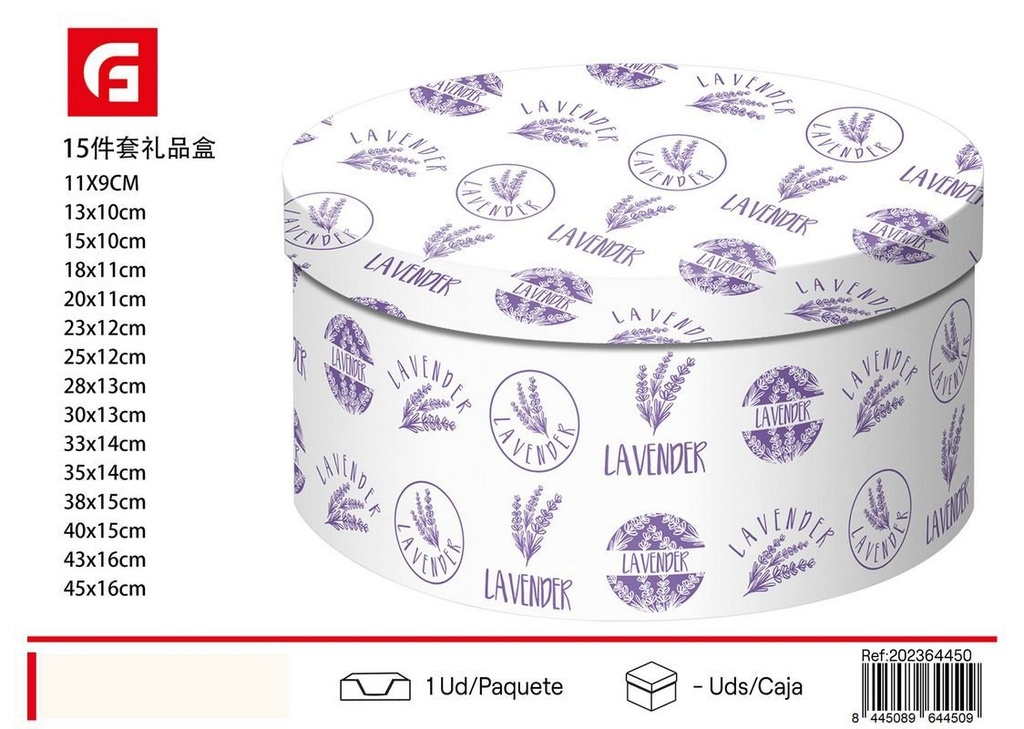 Caja redonda 15 piezas 45 cm x 16 cm - Artículos para regalo y almacenamiento