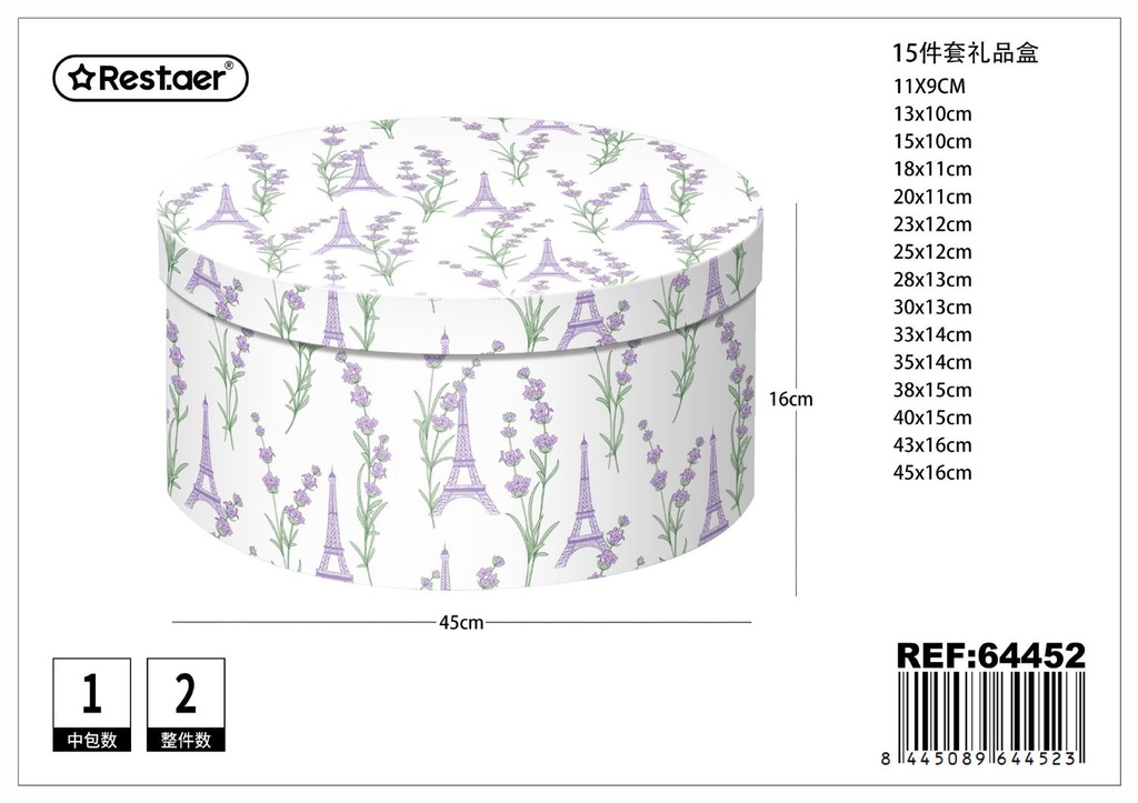 Caja redonda 15pcs 45cm*16cm material de embalaje