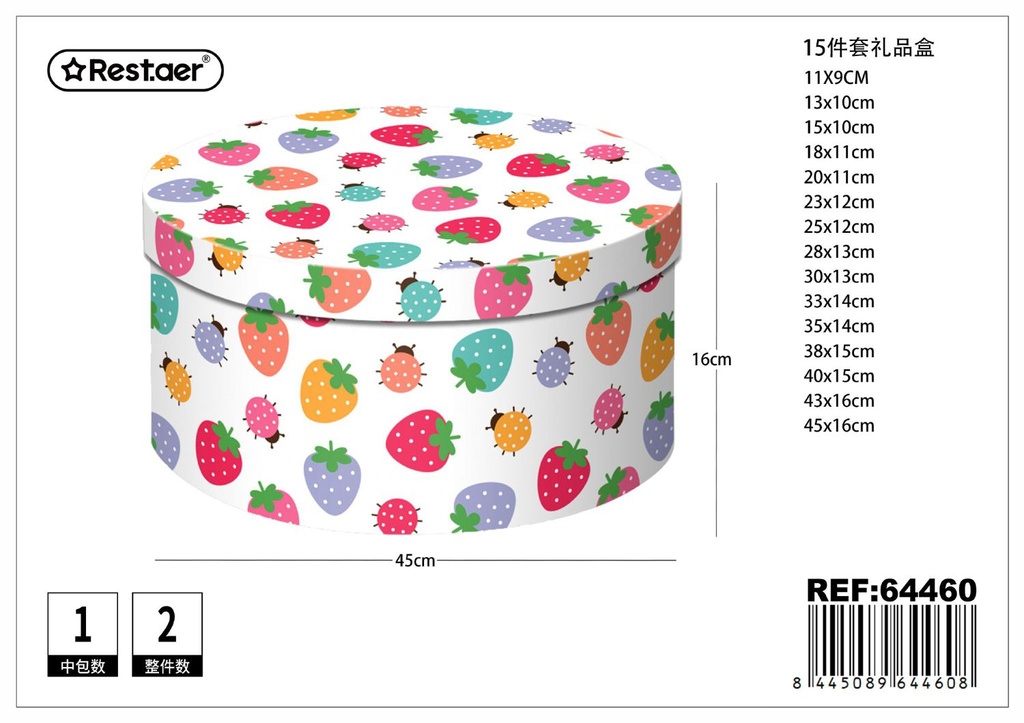 Caja redonda 15pcs 45x16cm para regalo