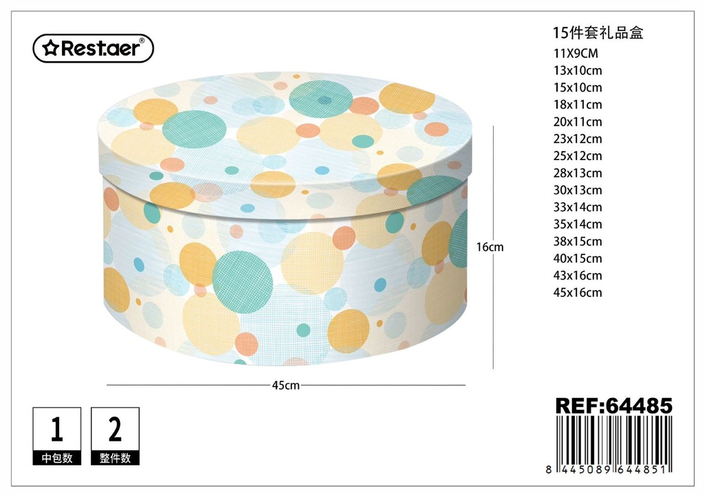 Caja redonda 15 piezas 45x16 cm - Artículos de regalo