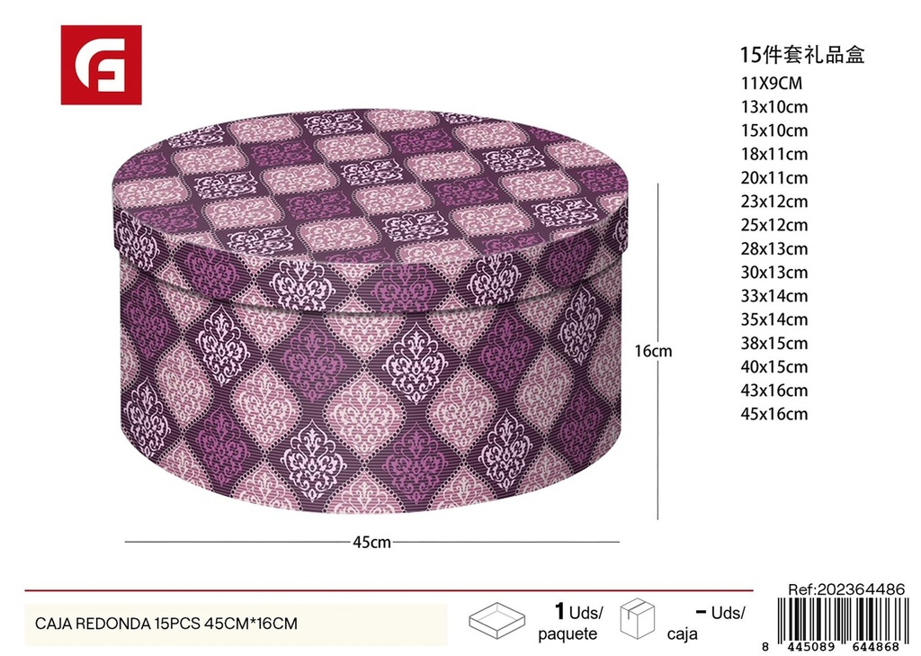 Caja redonda 15 piezas 45 cm x 16 cm - Artículos para regalo y almacenamiento (réplica)