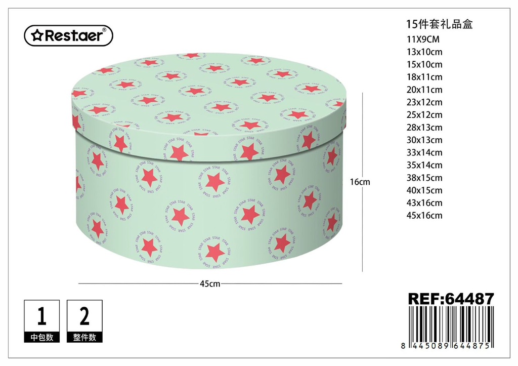 Caja redonda 15 piezas 45 cm x 16 cm - Artículos para regalo y almacenamiento (réplica)