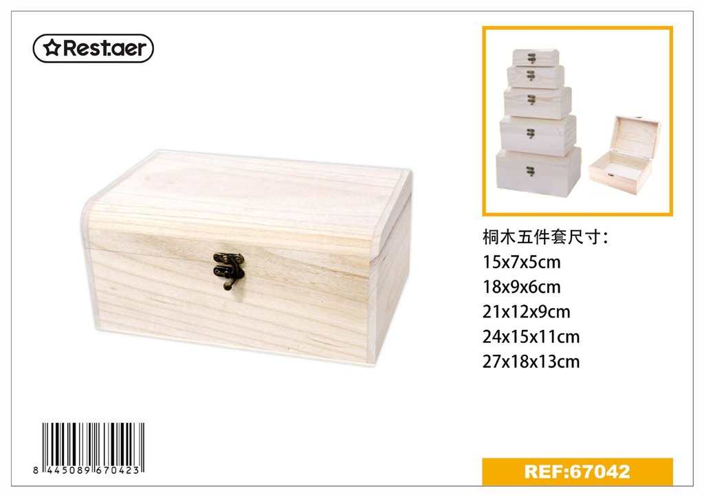 Caja de madera 5pcs 27x12.5x18cm para almacenamiento y regalo