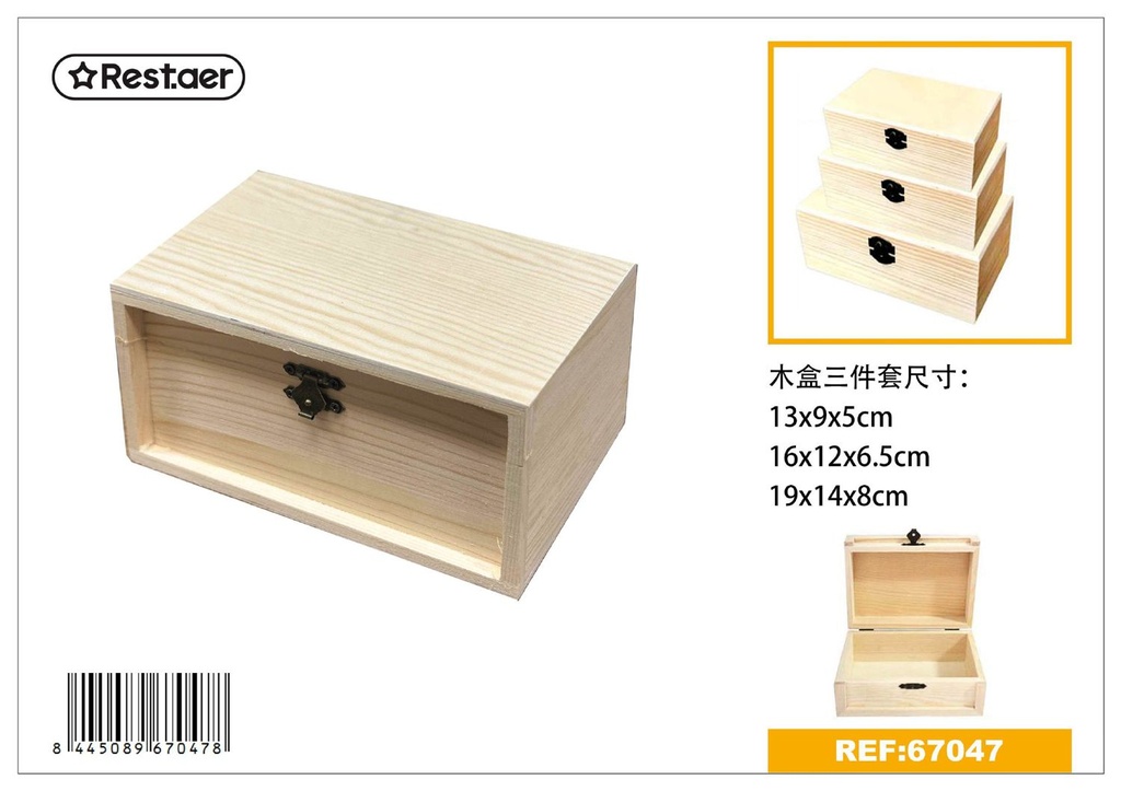 Caja de madera juego 19x14x8.3cm para almacenamiento