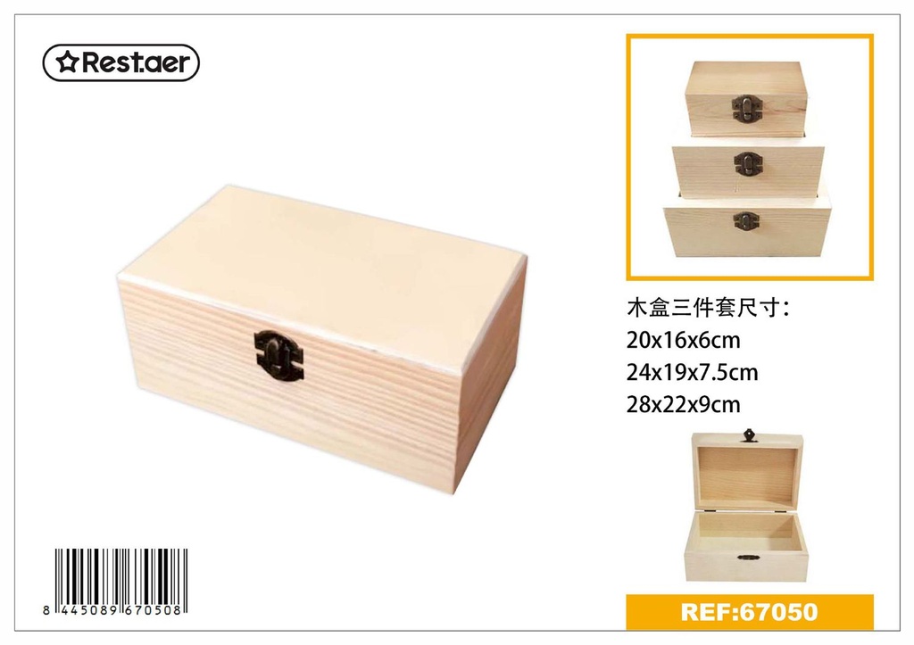 Caja multiuso de madera de 3 piezas 28*21.9*9cm - Artículos de regalo
