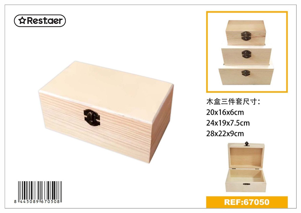 Set de 3 cajas de madera multiuso de paulonia 28*21.9*9cm