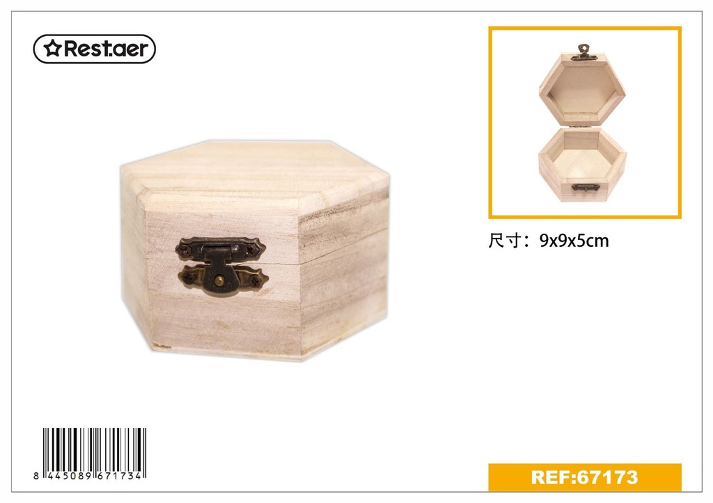 Caja de madera hexagonal 9*9*5cm para almacenamiento y regalos