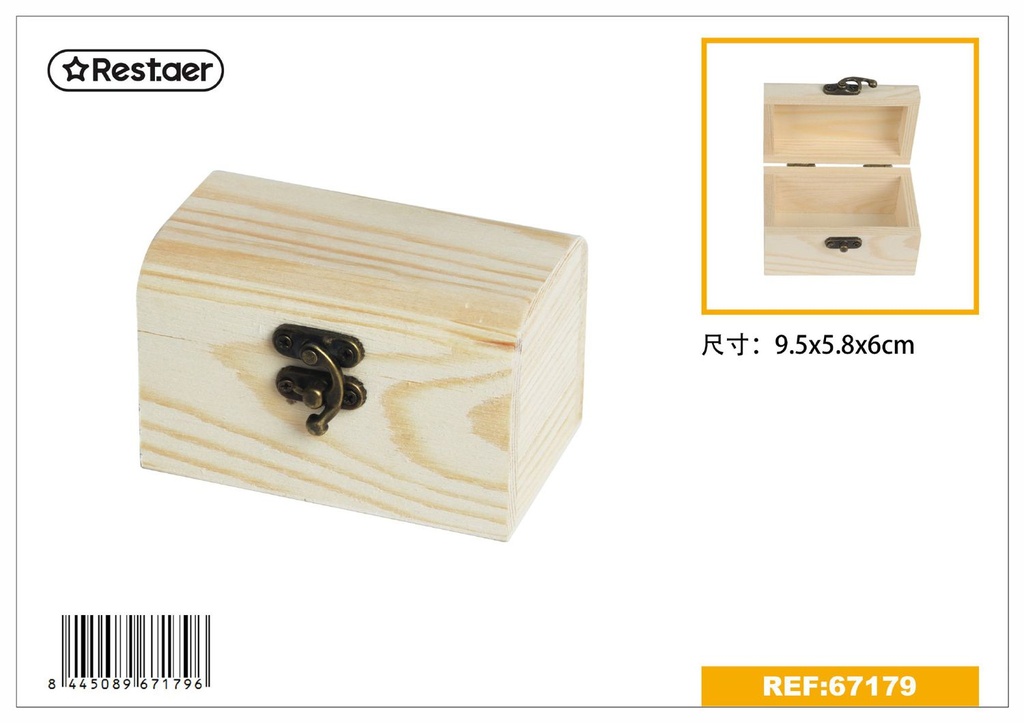 Caja de madera rectangular 9.5x6x5.8cm para almacenamiento y decoración