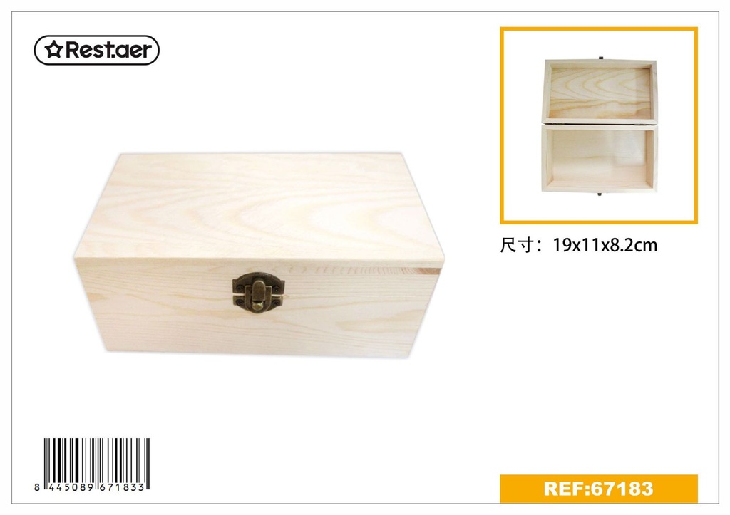 Caja de madera rectangular 19x11x8.2cm para almacenamiento y organización