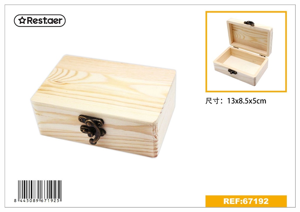 Caja de madera rectangular 13x8.5x5cm para almacenamiento