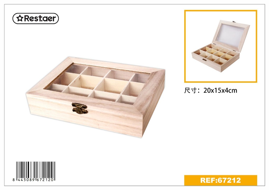 Caja de madera rectangular con tapa 20x15x4 cm - Artículos de regalo y almacenamiento