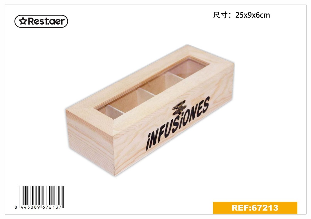 Caja de madera con ventanas de vidrio 25x9x6cm