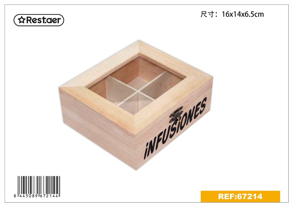 Caja de madera con ventana de vidrio 16x14x6.5cm para almacenamiento y regalo