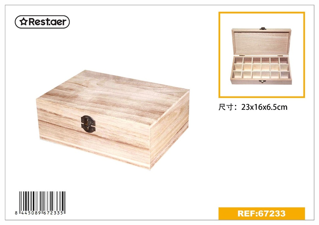 Caja de madera multiuso de 18 cajones 23x11x6.5cm para almacenamiento