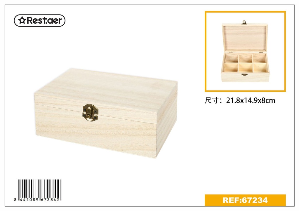 Caja de madera con seis compartimientos 21.8*14.9*8cm