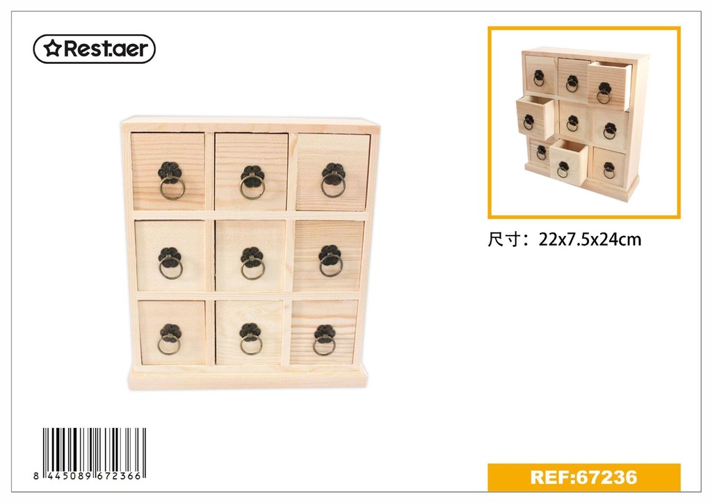Caja de madera de 9 compartimentos 22x7.5x24 cm - Artículos de regalo
