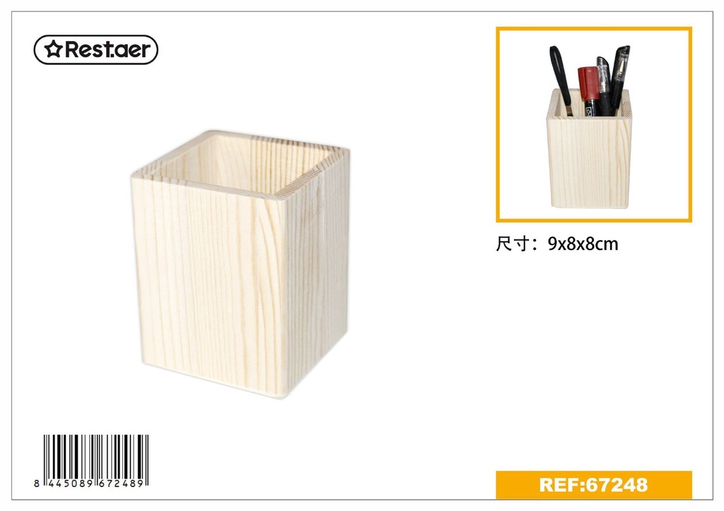 Portalápices de madera 8x8x9cm para escritorio