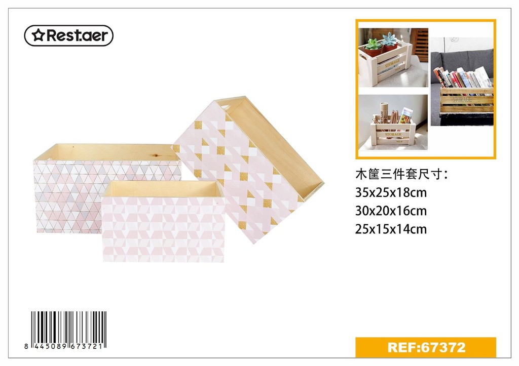  set de tres cestas de madera 35x25x18 cm - Almacenaje decorativo