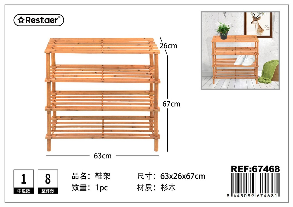 Zapatero 4 estantes madera de cedro - Mobiliario para zapatos