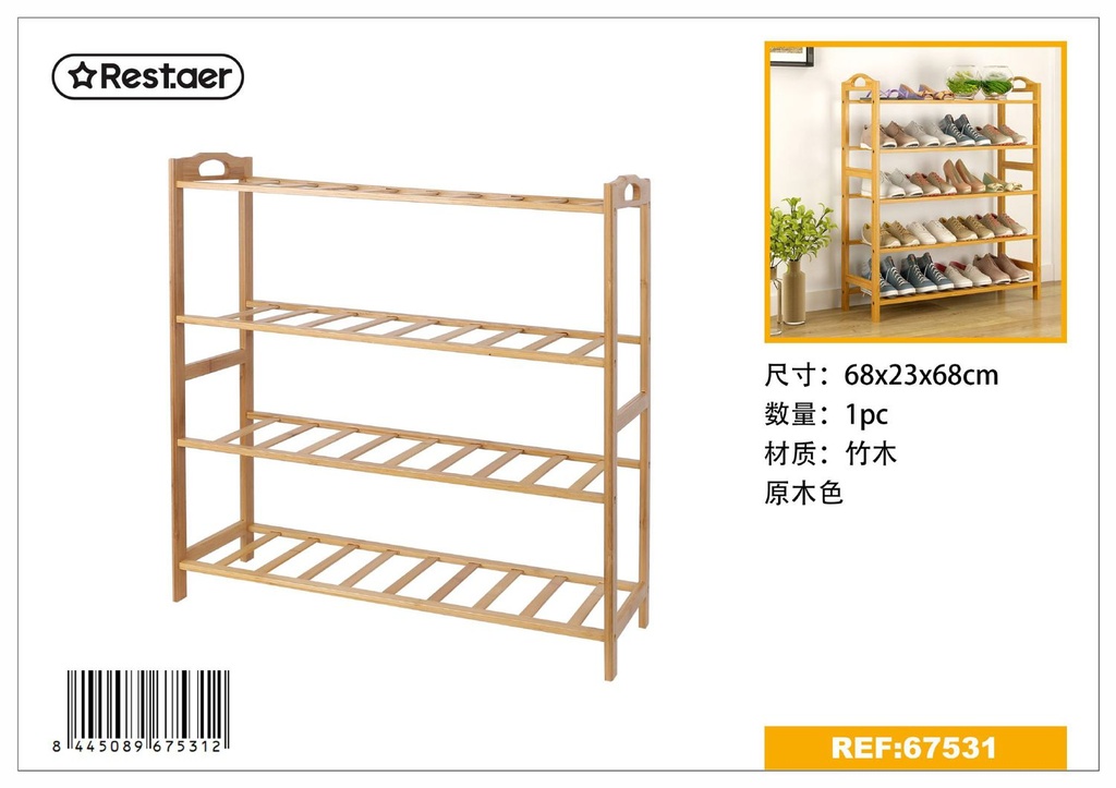 Zapatero de 4 estantes de bambú 68*23*66cm - Almacenamiento