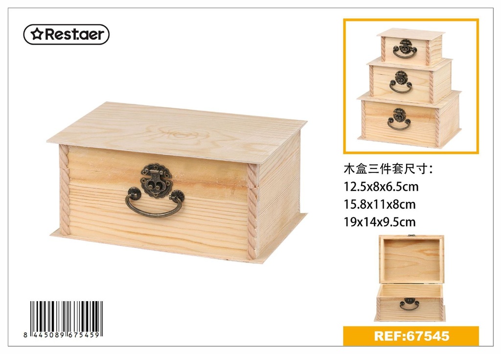 Set de cajas de madera 3pcs 19*14*9.5cm para organización