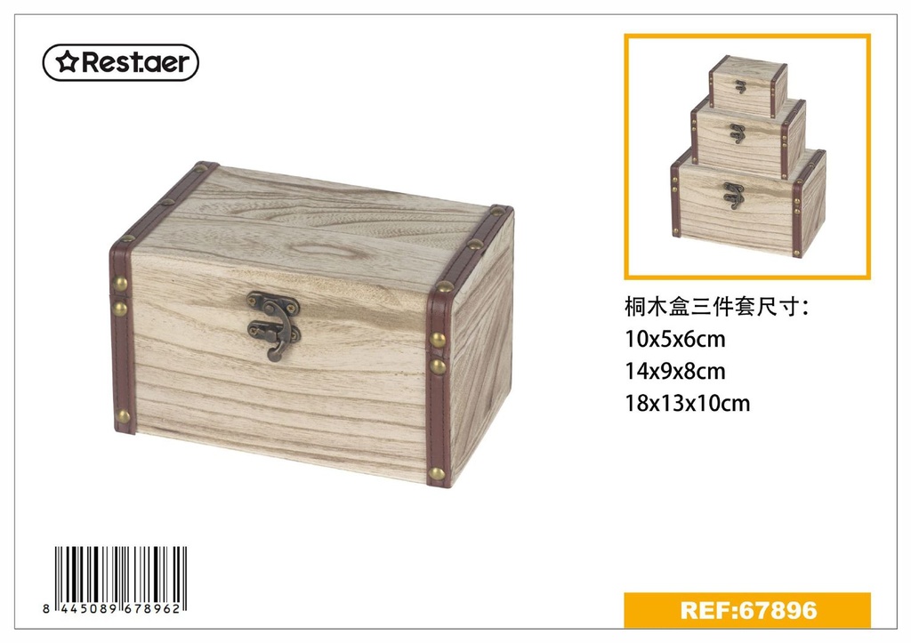 Caja de madera 3pcs 18x13x10cm para almacenamiento