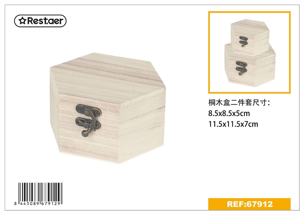 Caja de madera hexagonal 2pcs 11.5x11.5x7cm para almacenamiento y regalos