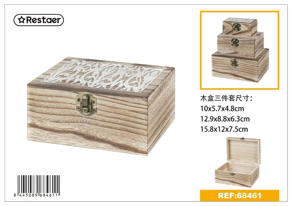 Set de cajas de madera 16x12x8cm/13x9x6.5cm/10x6x5cm