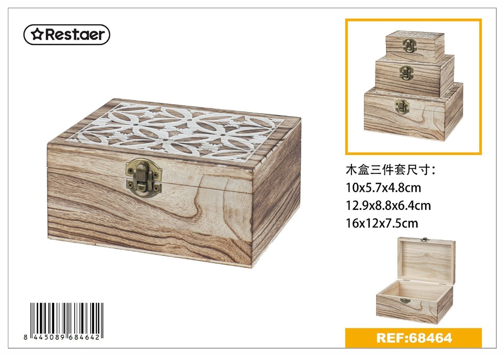 Set de 3 cajas de madera 16x12x8 cm - Artículos de regalo