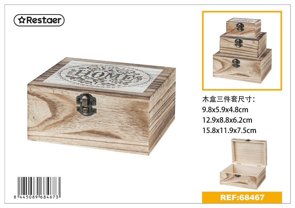 Set de caja de madera 16x12x8cm/13x9x6.5cm/10x6x5cm para almacenamiento