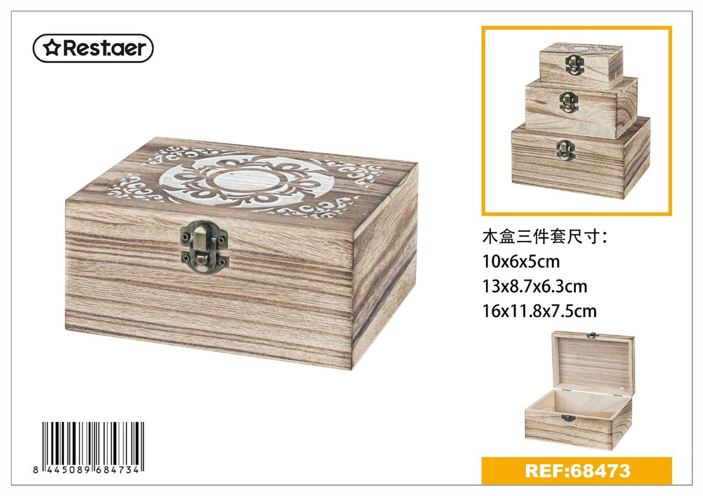 Set de cajas de madera 16*12*8cm/13*9*6.5cm/10*6*5cm para almacenamiento