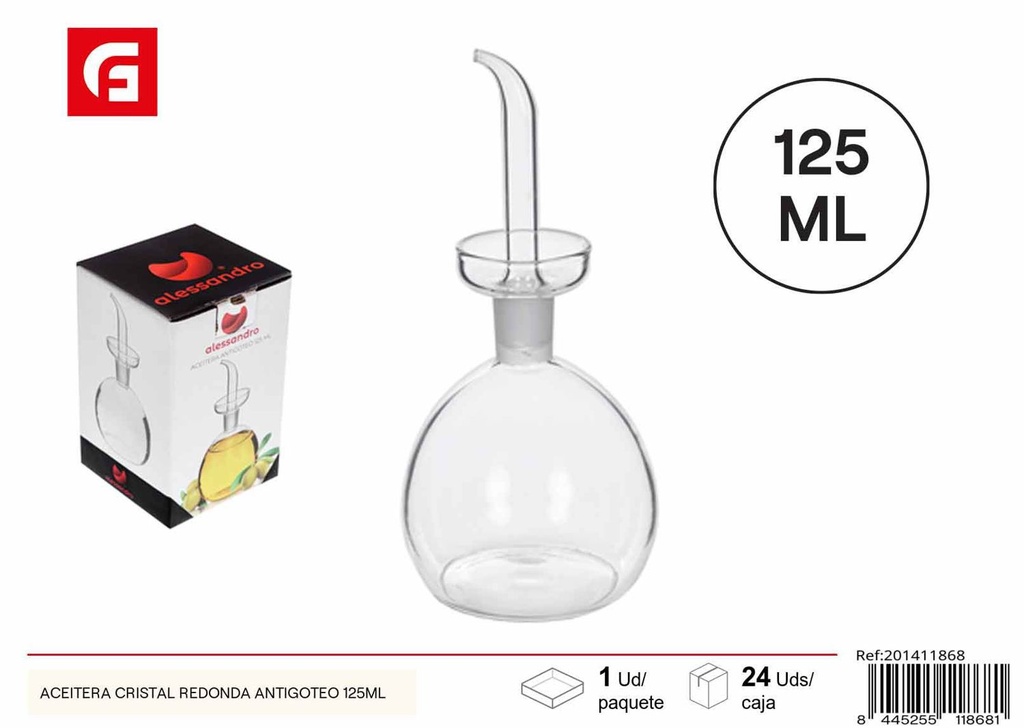 Aceitera de cristal redonda antigoteo 125 ml - Utensilios de cocina