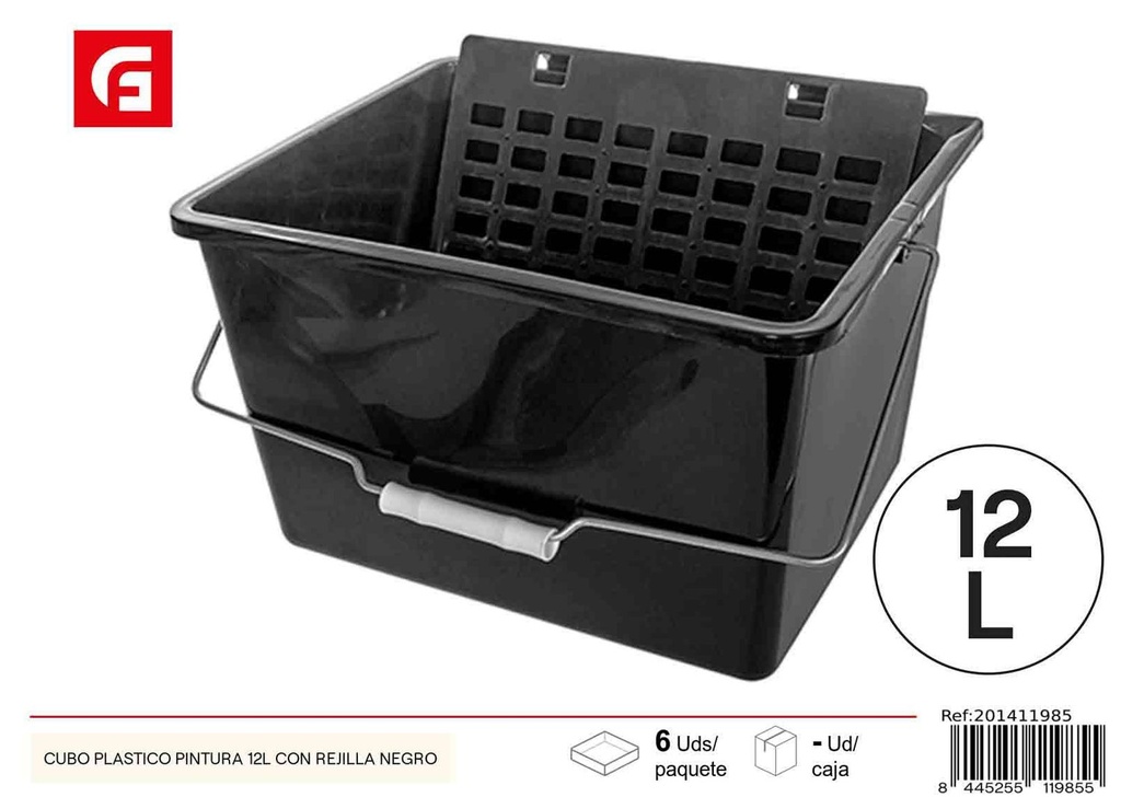 Cubo plástico pintura 12L con rejilla negro - Productos de pintura