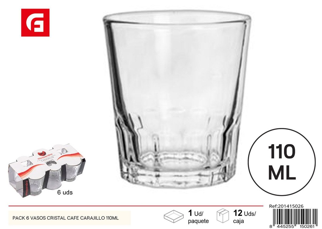 Pack de 6 vasos de cristal para café Carajillo 110ml