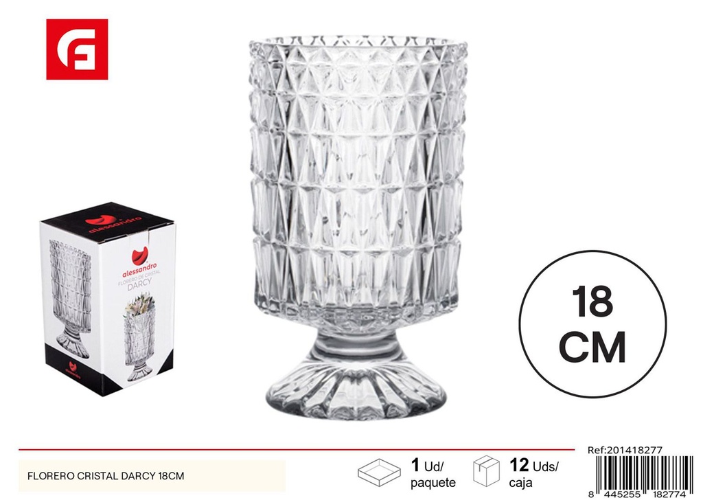 Florero de cristal Darcy 18cm para decoración de hogar