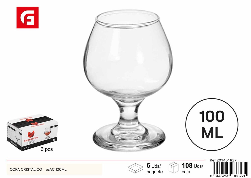 Copa de cristal para coñac 100ml para bebidas