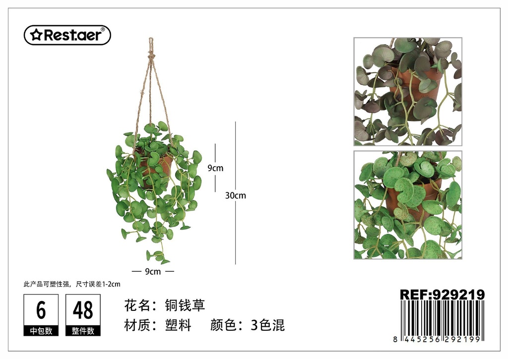 Planta artificial colgante con maceta (Pilea) para decoración