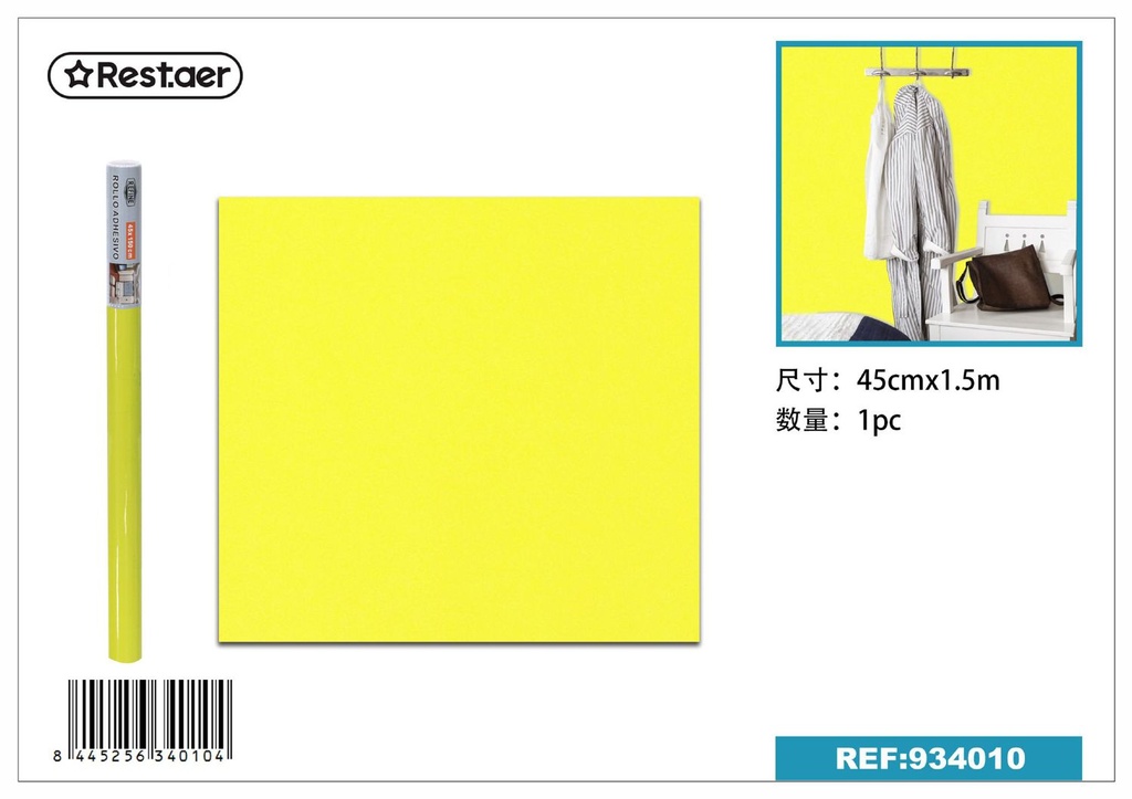 Rollo adhesivo de papel tapiz amarillo brillante 45cm x 1.5m